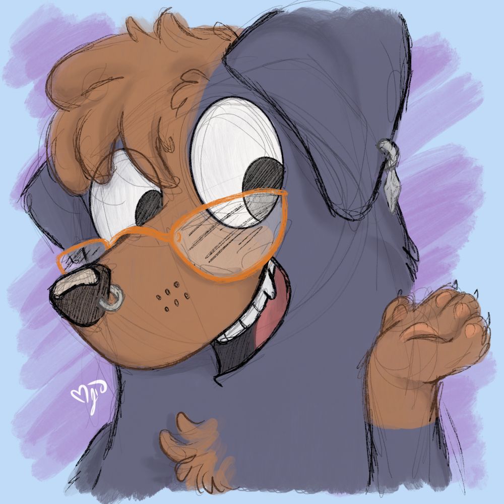 A very sketchy headshot of a black and tan dog in the style of Bluey.
