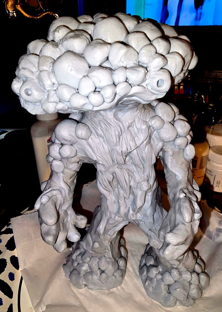 Matango sculpture in progress, front view.