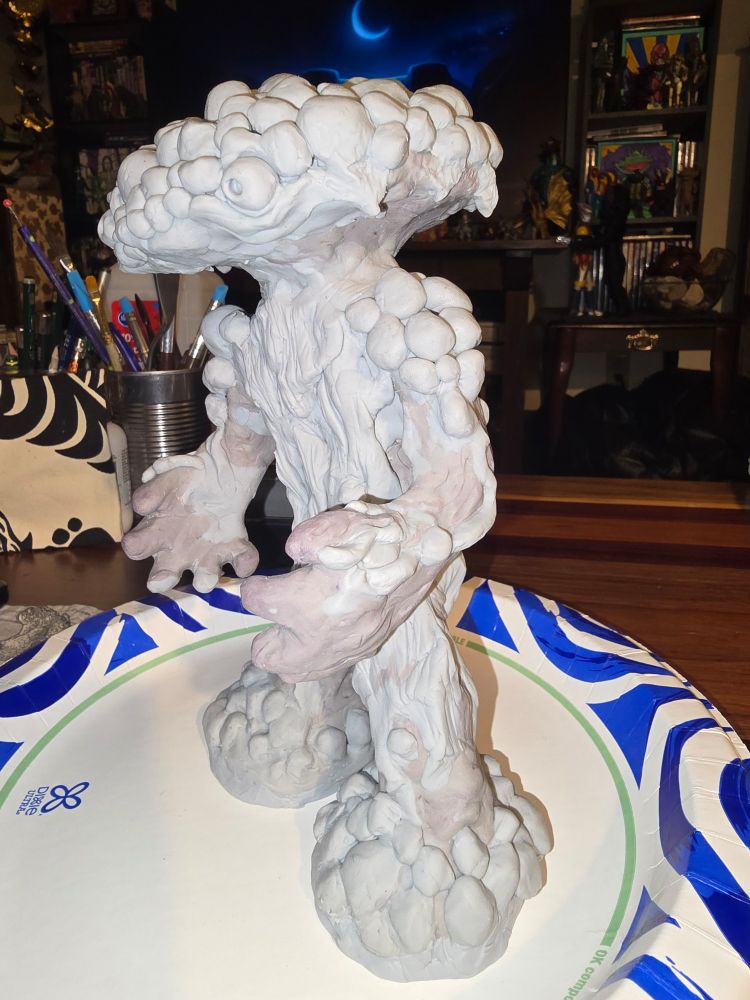 Matango sculpture in progress, side view 