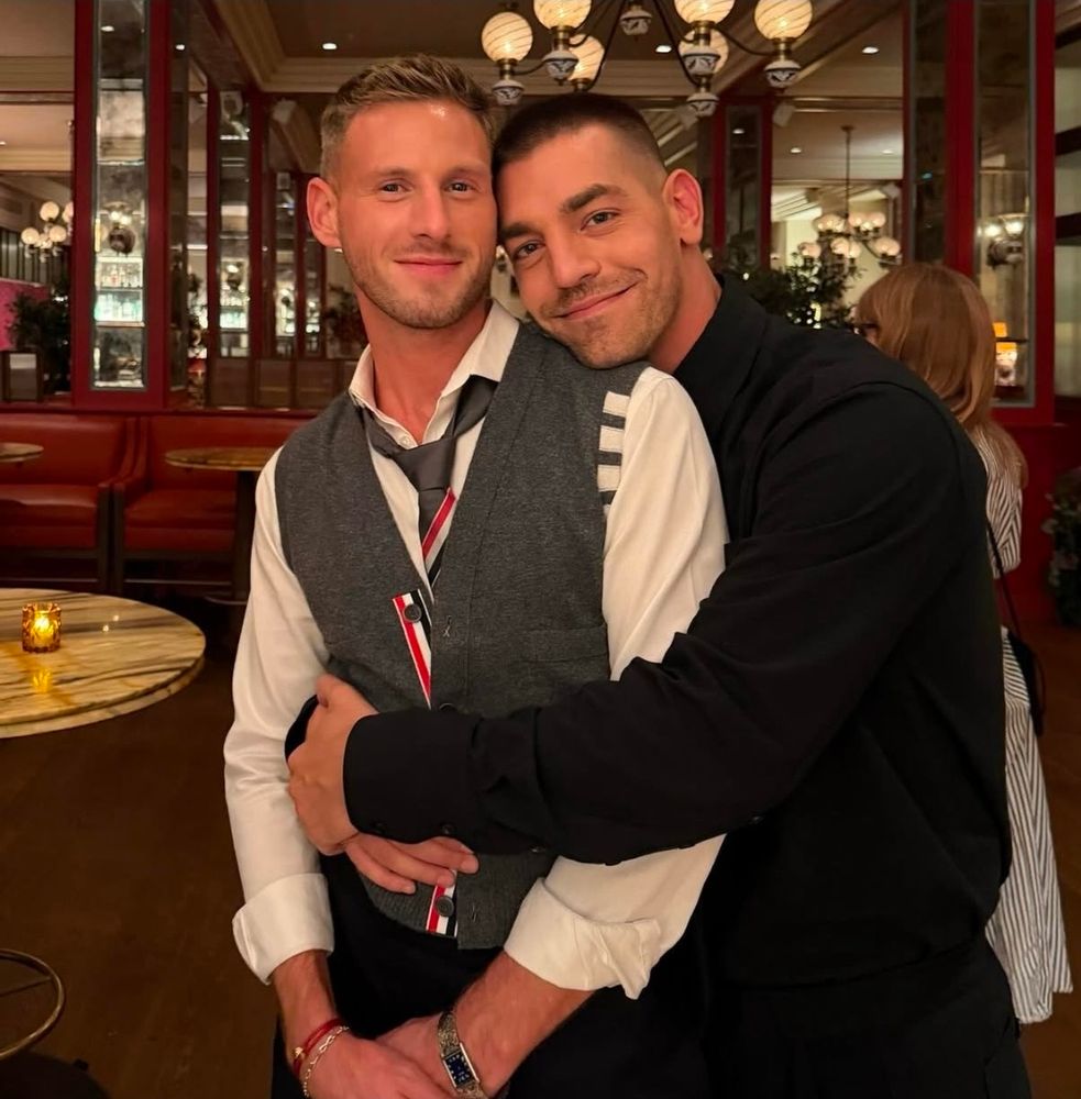 Matt Rogers and Frasier from below desk hunging