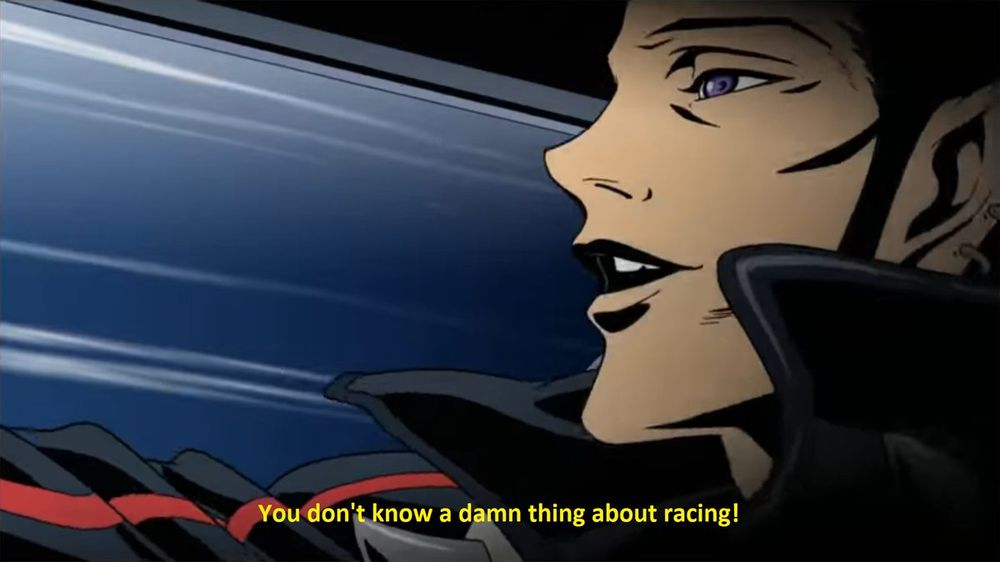 screenshot from redline of sweet jp saying "you don't know a damn thing about racing"