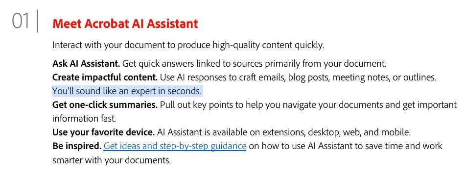 Meet Acrobat AI assistant. "You'll sound like an expert in seconds."