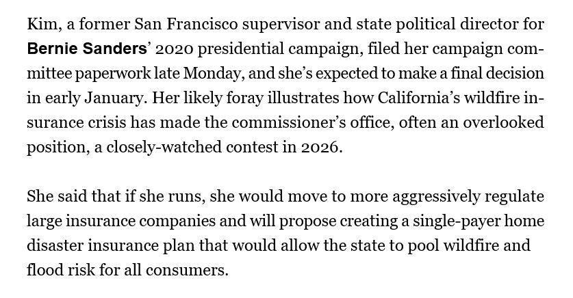 Politico pro article about Jane Kim’s plan for “single-payer disaster insurance plan”