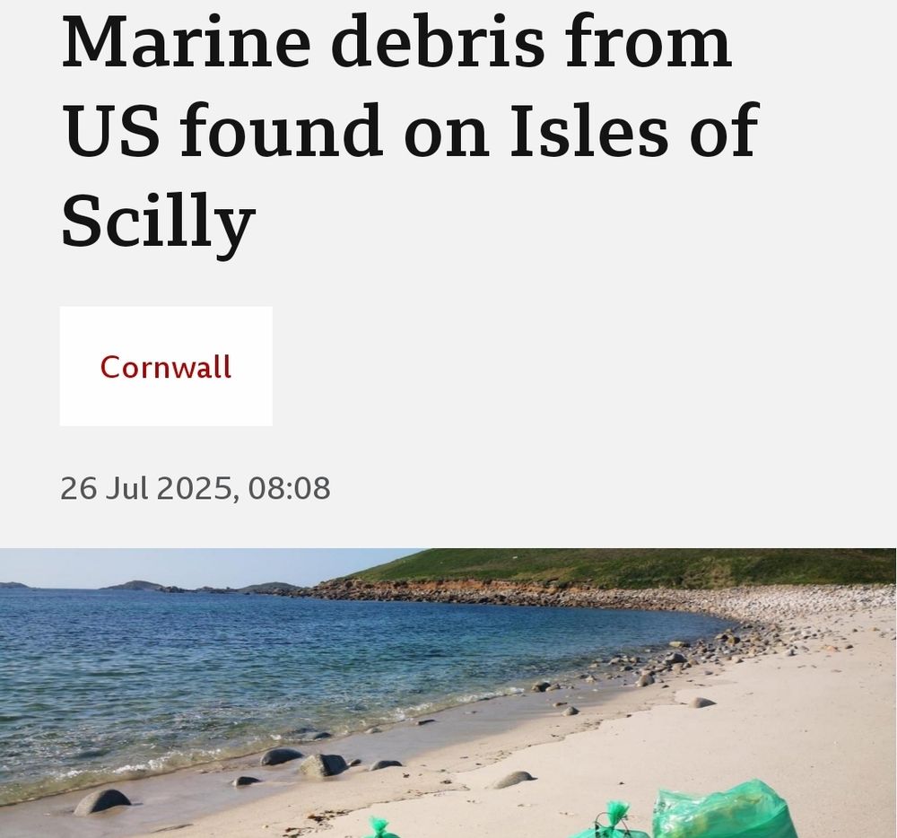 Bbc news headline: Marine debris from US found on Isles of Scilly