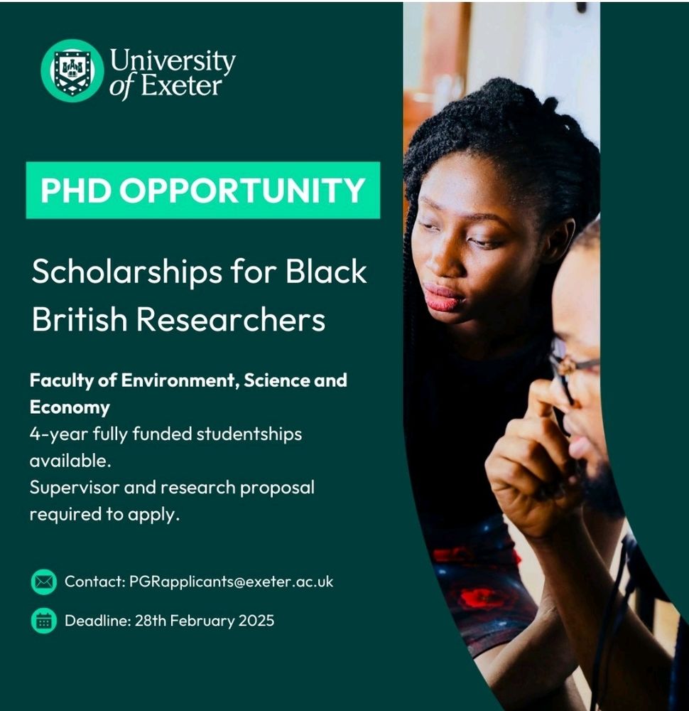 Flier advertising scholarships for black British researchers at the University of Exeter. 