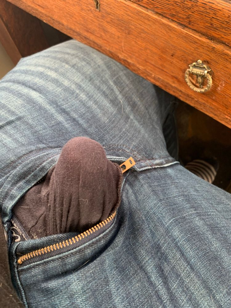 My hard boner poking through my unzipped jeans, straining the fabric of my underwear. 
