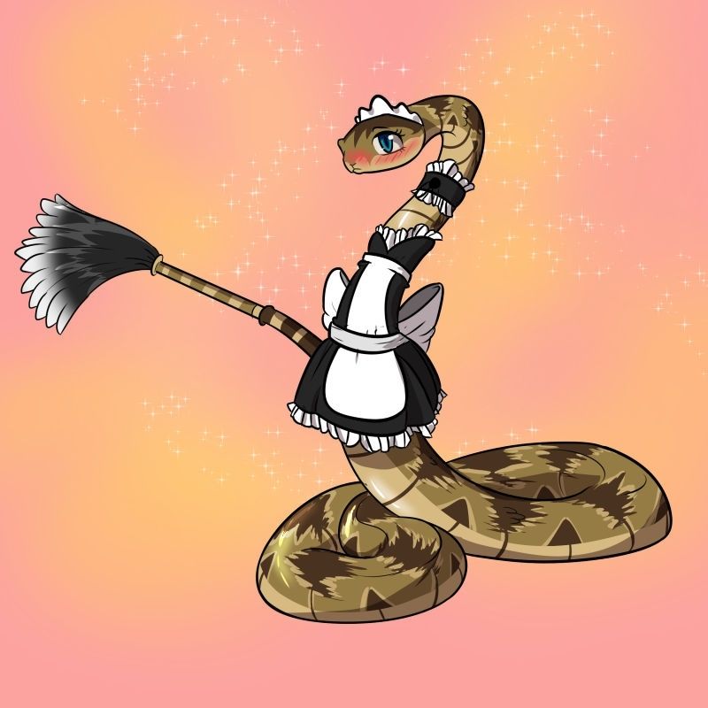 art by alorix of a snake in a French maid outfit and a feather duster tail
