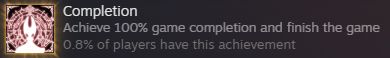 a screenshot of the Silksong achievement Completion, which reads "Achieve 100% game completion and finish the game"