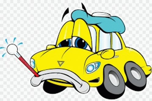clip art of an anthropomorphized car. it has thermometer in its terrible bumper "mouth" to indicate that it isn't feeling well