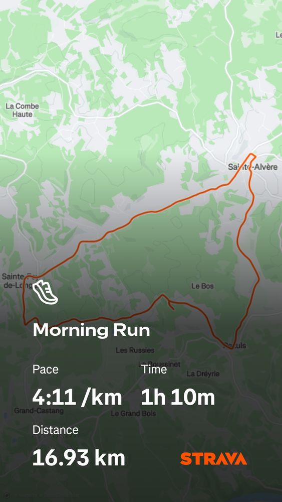 A strava map of a 17k run in france