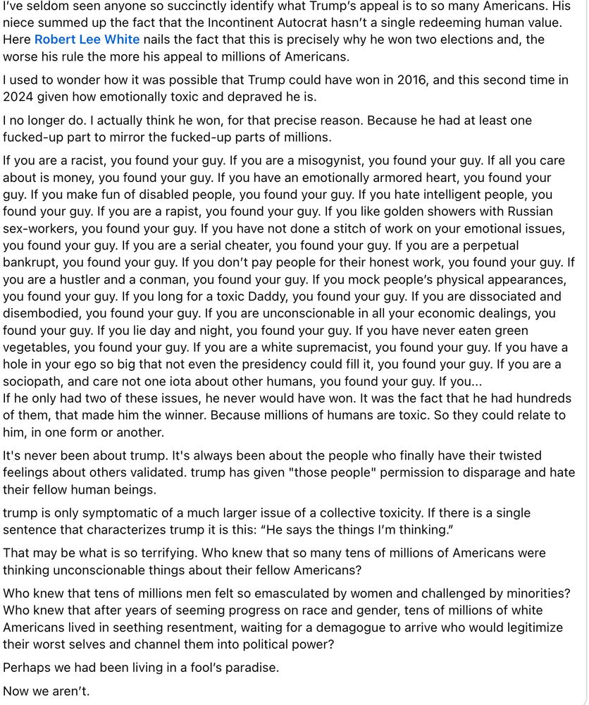 Long post about how trump has given haters and bigots the freedom to come out of the shadows.