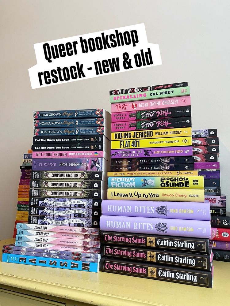 Stack of queer books restocks at Proud Geek LGBTQ+ Bookshop
