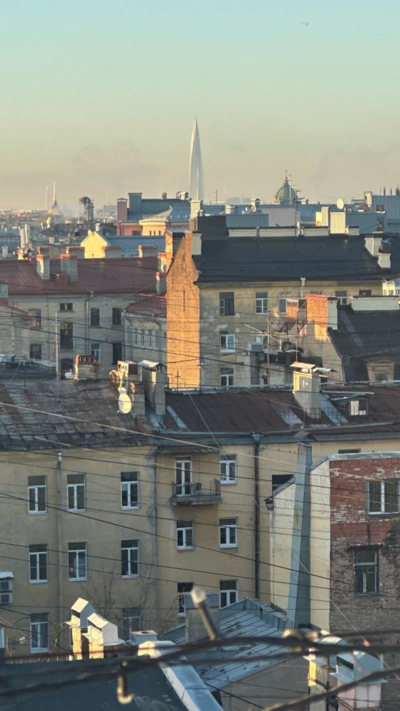 View from a roof in Saint-Petersburg with the Lakhta tower in the distance