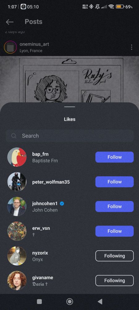 Ùn screen de son like sun un de mes dessins (on ne vois pas le dessin en question hormis mon prénom (Ruby) et ma tête en cartoon)