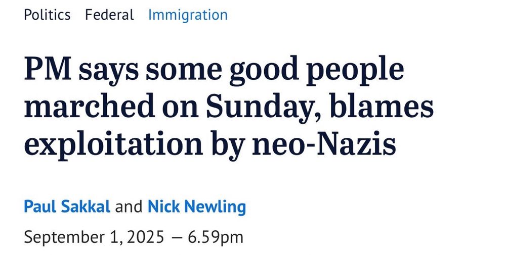 Image of a headline showing Albo says ‘some people’ marching with Nazis are good people.