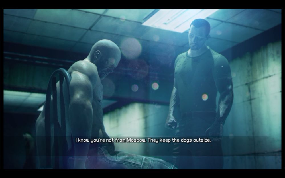 Screenshot of Ghost Recon Future Soldier cutscene where the American designated good guy Kozak is busy torturing a Russian POW because "he has a bit of Russian in him". His green T-shirt is stained with the Russian's blood, as are his fists, and the half-naked guy tied to the chair is drenched with blood from his broken face. 

Ultranationalist or not, war crimes are war crimes.