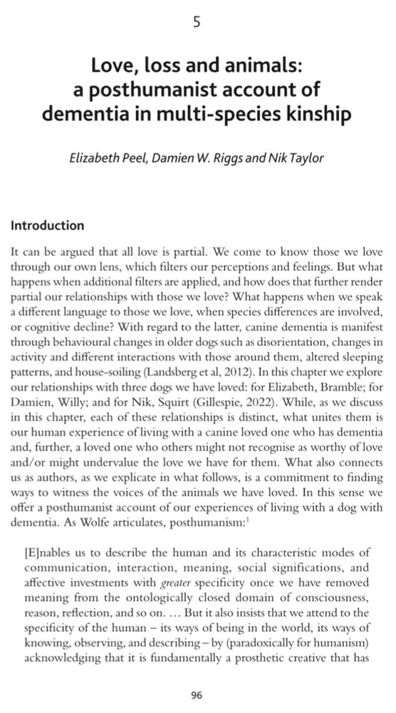 Love, loss and animals. Book chapter in Multi Species Dementia (2025)
