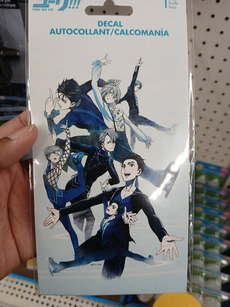 A flat sheet of stickers with Yuri on Ice characters