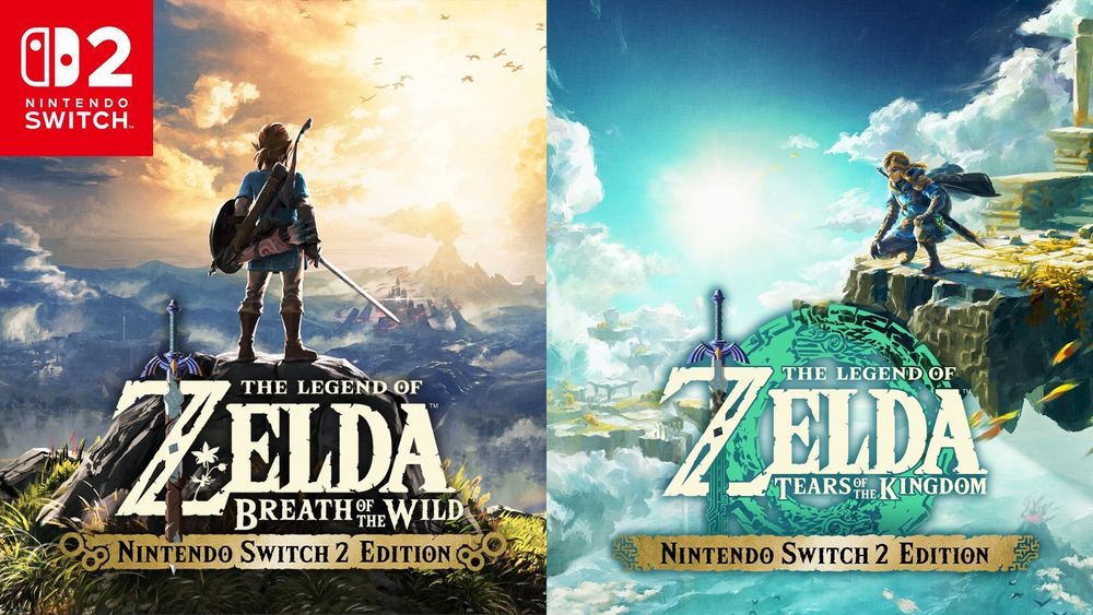 Breath of the Wild and Tears of the Kingdom title covers with “Nintendo Switch 2 Edition” under them