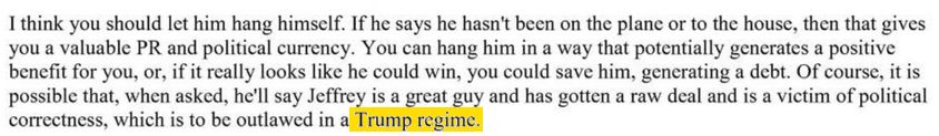 Epstein email from 2015 referencing a "Trump regime"