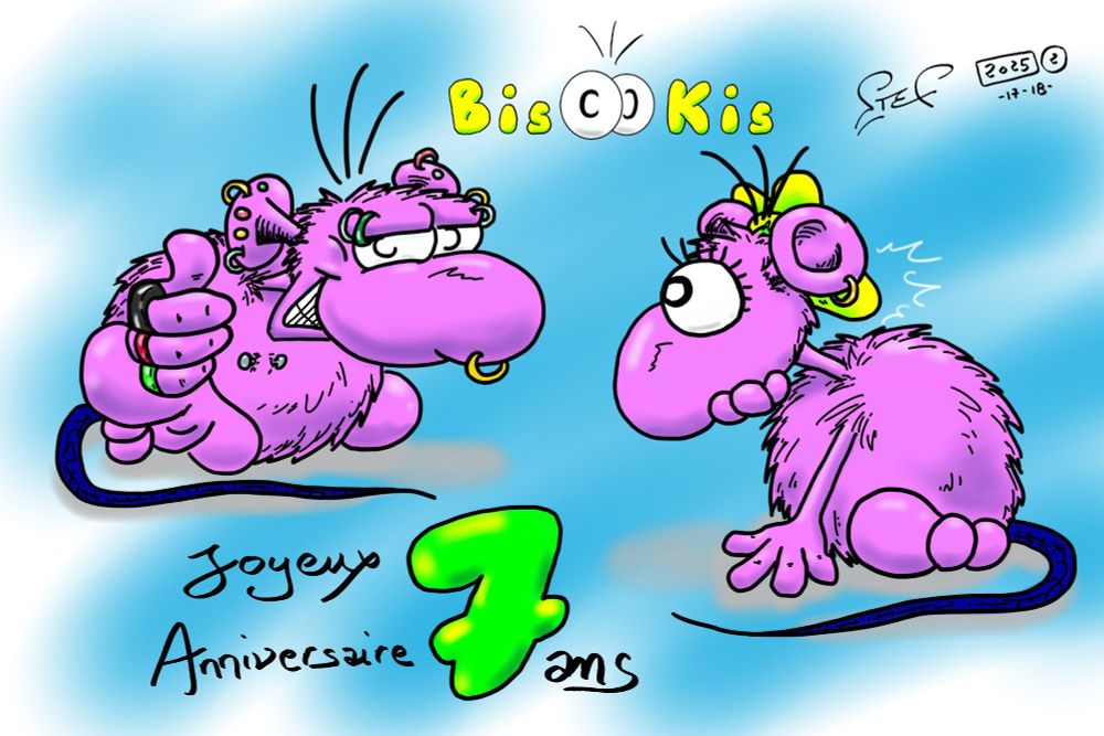 BisOOKisette choquée par un BisOOKis plein de piercings.
"Joyeux Anniversaire 7 ans"