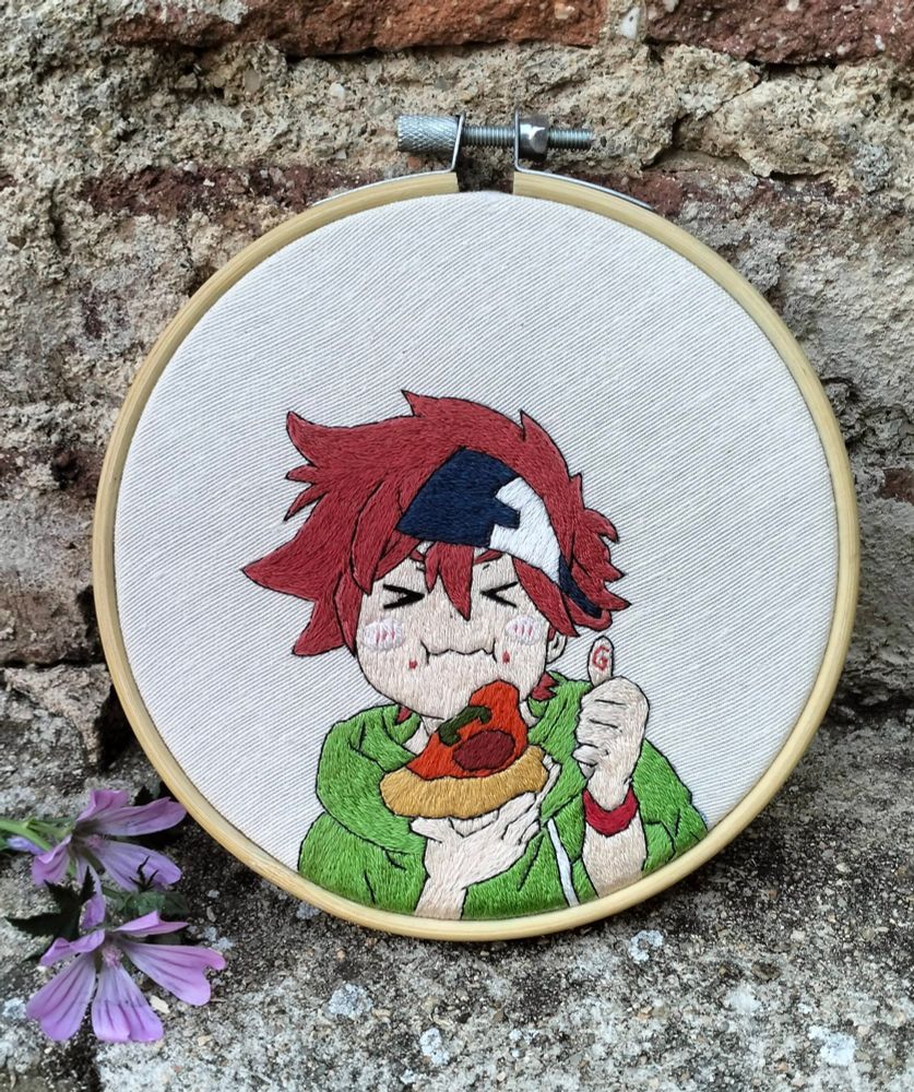 Embroidery hoop of Reki Kyan, a character from the anime Sk8 the infinity