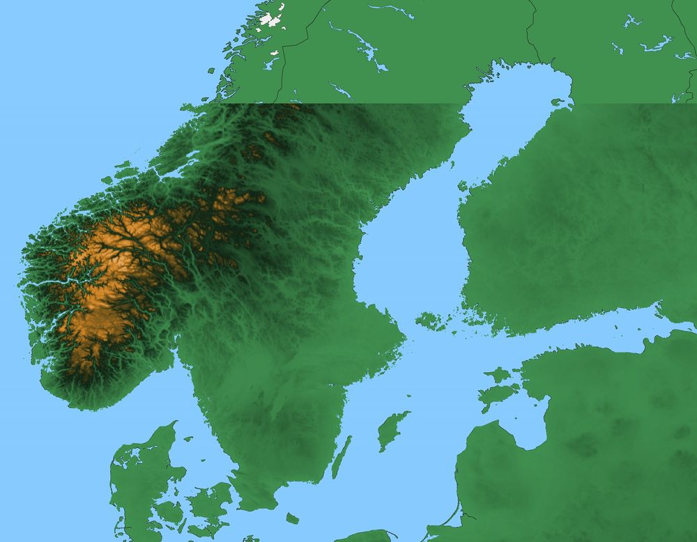 The usual map, but higher elevations now get darker green before shading sharply toward a sort of poop-brown colour that's much paler. The effect is not pleasant to the eye.