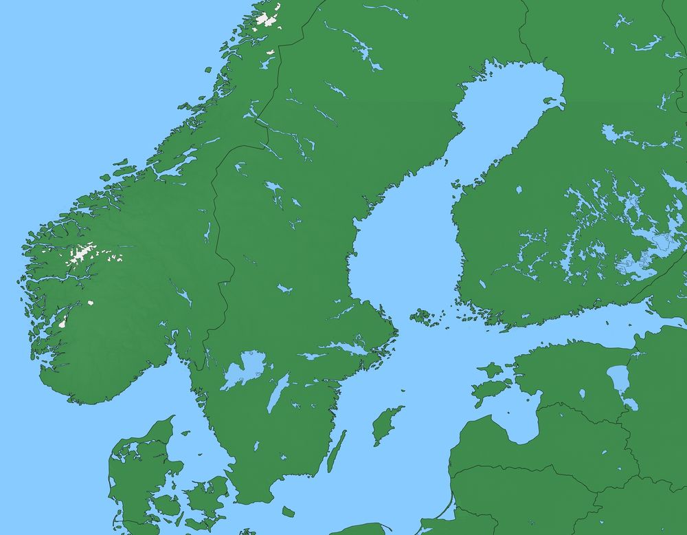 Map of Nordics + Baltics, seemingly with no height data at all