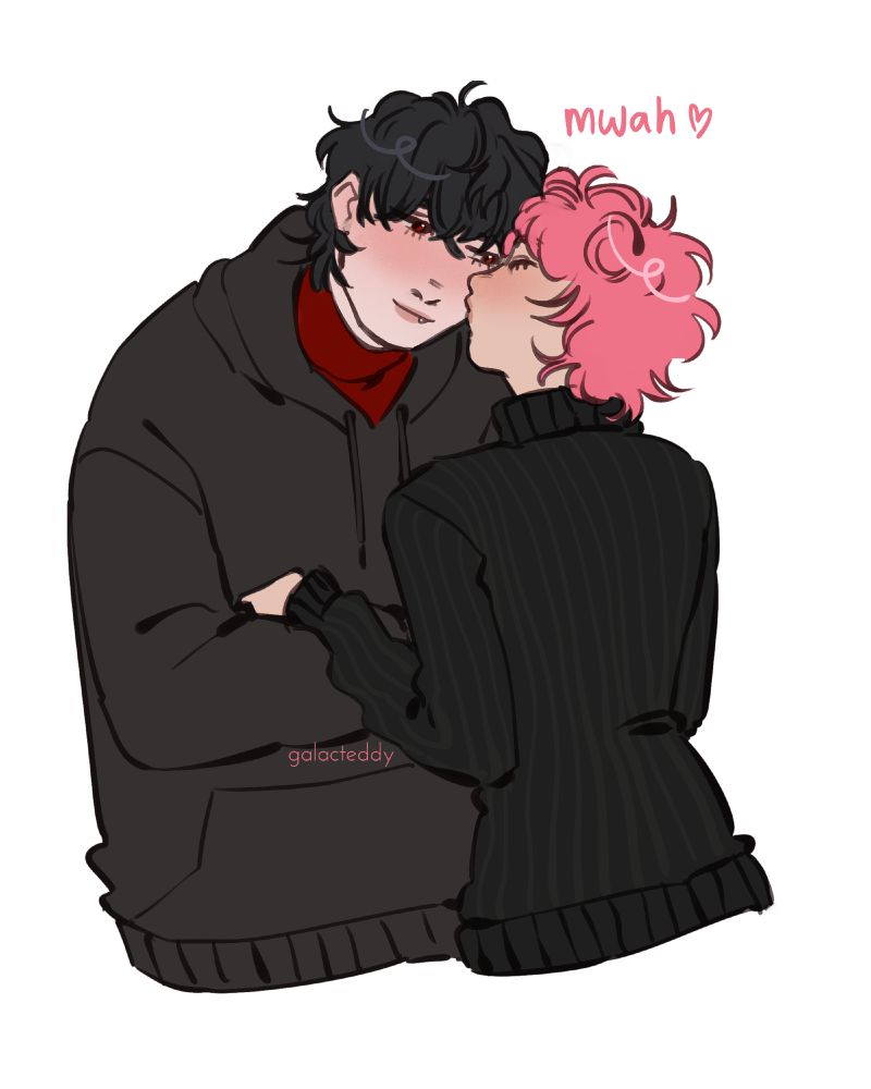 alien stage ivan and mizi in the ivan lives au  with mizi giving ivan a kiss on the cheek