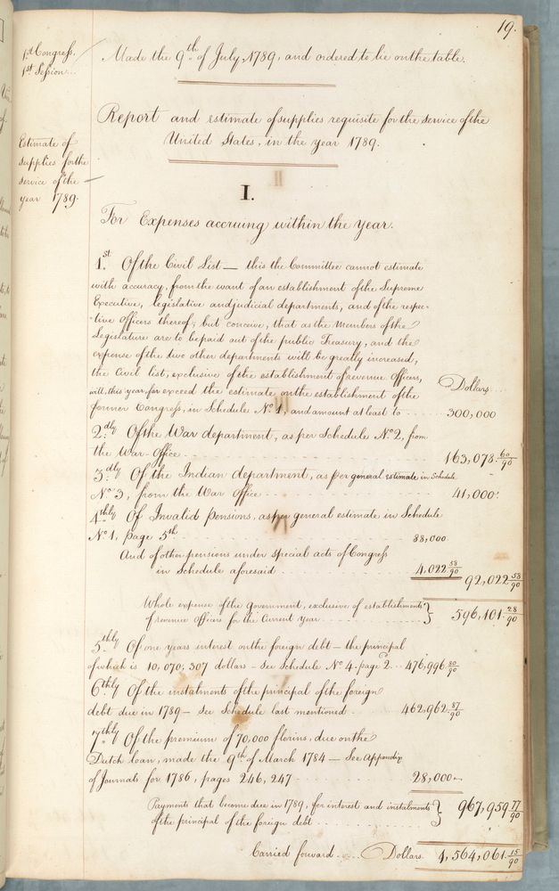 Yellowed document handwritten in script with numbers in the ledger