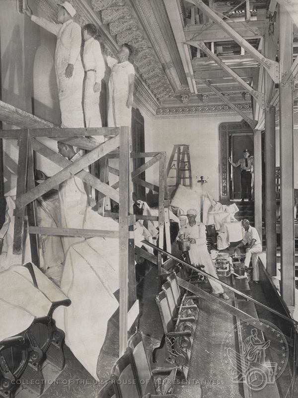 Workers repair a roof in the Capitol in 1948
