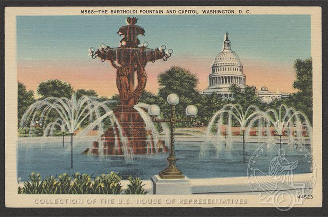 Postcard of the Bartholdi Fountain with the Capitol in the background