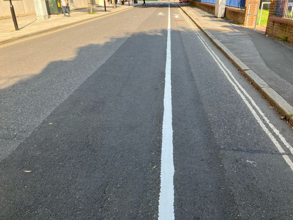 Newly painted cycle lane on Hyde Road Hackney