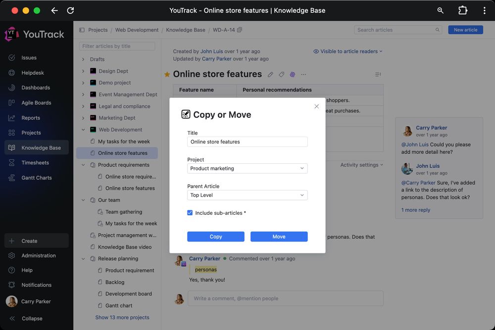 Article Actions app
