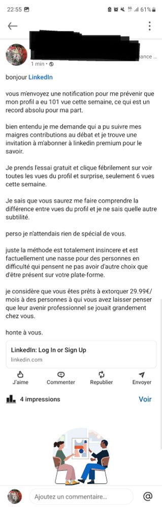 Mon caca nerveux de karen auprès de linked in