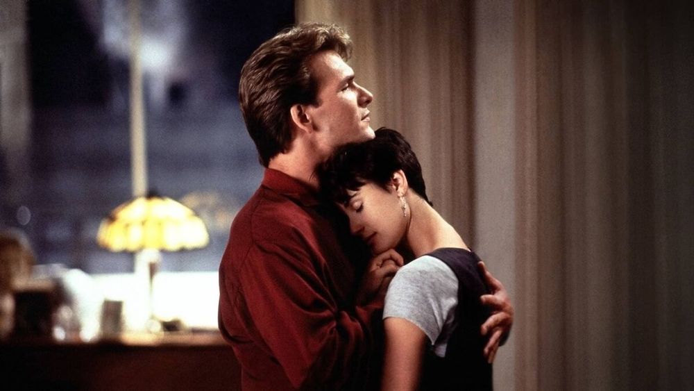 Patrick Swayze as Sam Wheat and Demi Moore as Molly Jensen embracing in 'Ghost' (1990)