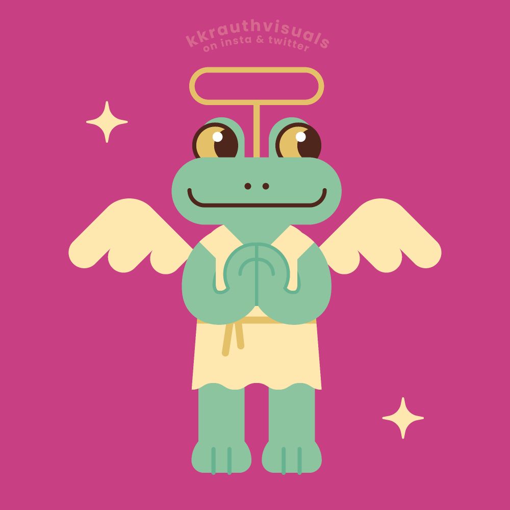 Angel frog with pink background.