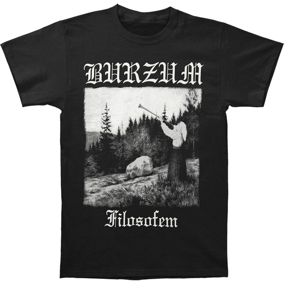 Black and white Burzum Filofem band t-shirt by famous Nazi murderer and arsonist Varg Vikernes.