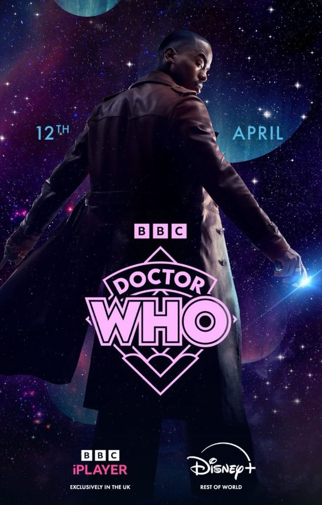 Affiche promotionnelle annonçant le lancement de la diffusion de la saison 2025 de Doctor Who le 12 avril. 