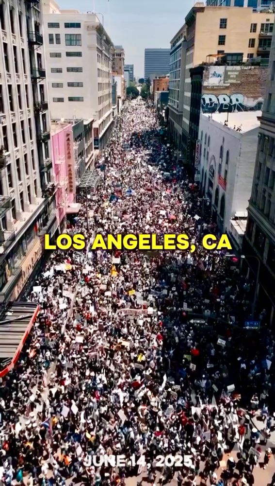 Los Angeles: unzählige Menschen demonstrieren auf einer langgezogenen Straße