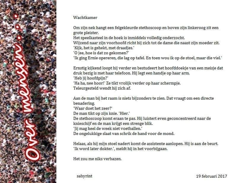 Een klein verhaaltje over een jongetje in de wachtkamer van de huisarts. Hij praat met iedereen. 