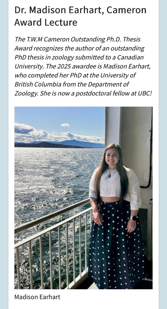 a screenshot of the interview page showing a picture of madison and a blurb describing the csz outstanding thesis award 
