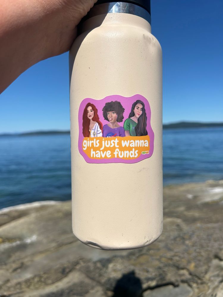 the same sticker in the wild on my very dented water bottle with the ocean in the background
