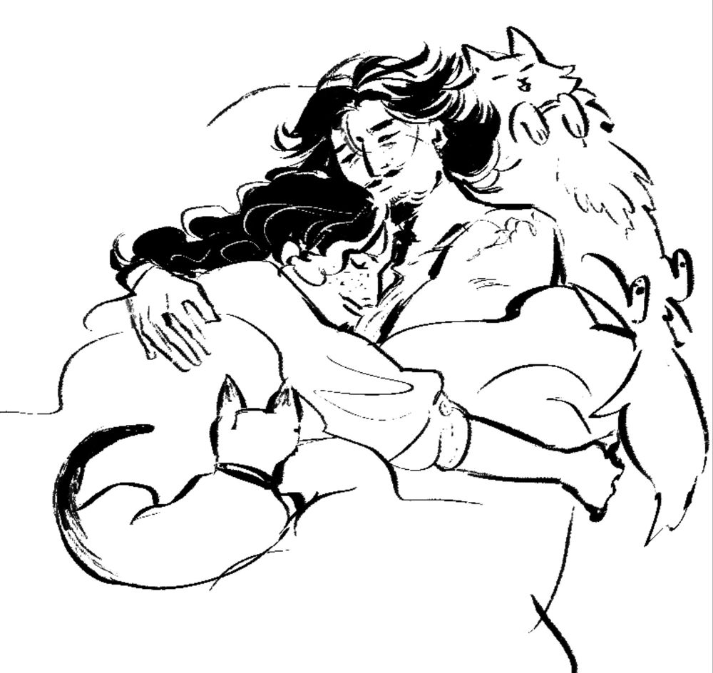They’re cuddling and enjoying a little nap with two of Armand’s cats. 