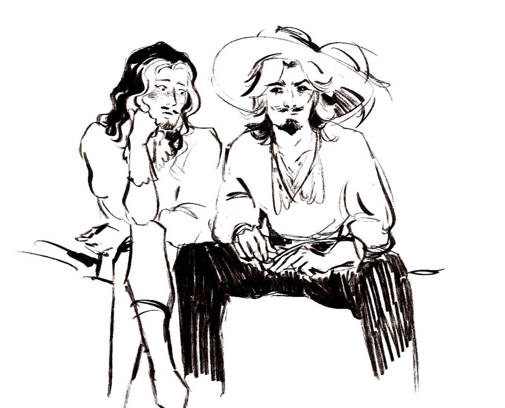 The Count of Quoi (who belongs to dei_pulsar) is blushing at the sight at ... well he’s not looking into feur’s eyes, who’s sitting quite close to him with a loose shirt. Young man, Feur’s eyes are up there, not in his shirt. 