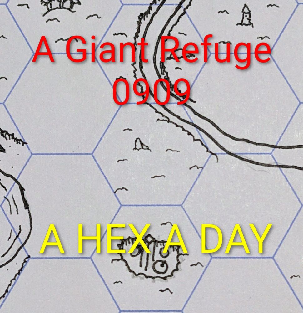 A small ruined fort barely peeks above the jungle canopy. Hex 0909 - A Giant Refuge 