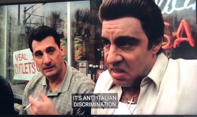 screenshot from The Sopranos of Silvio saying “it’s anti Italian discrimination” 