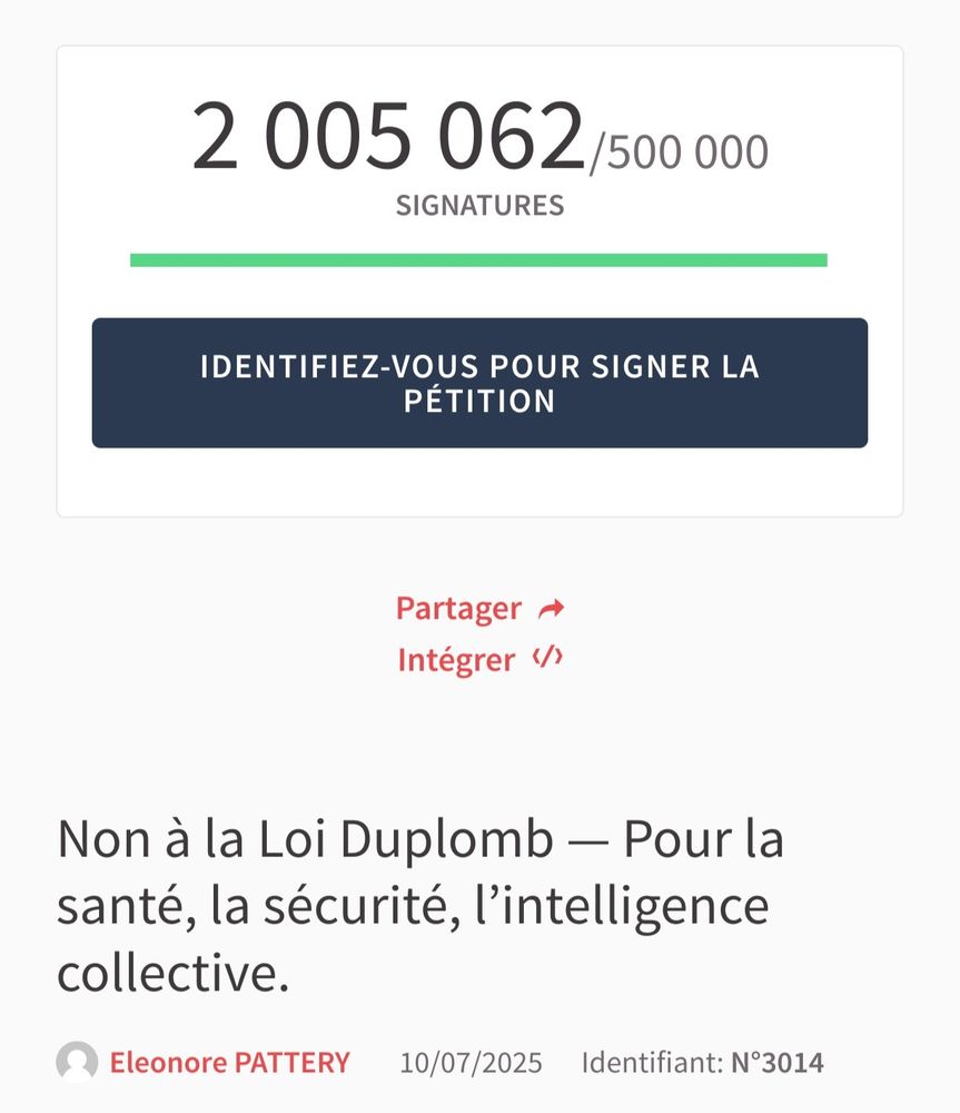 Capture d'écran de la pétition