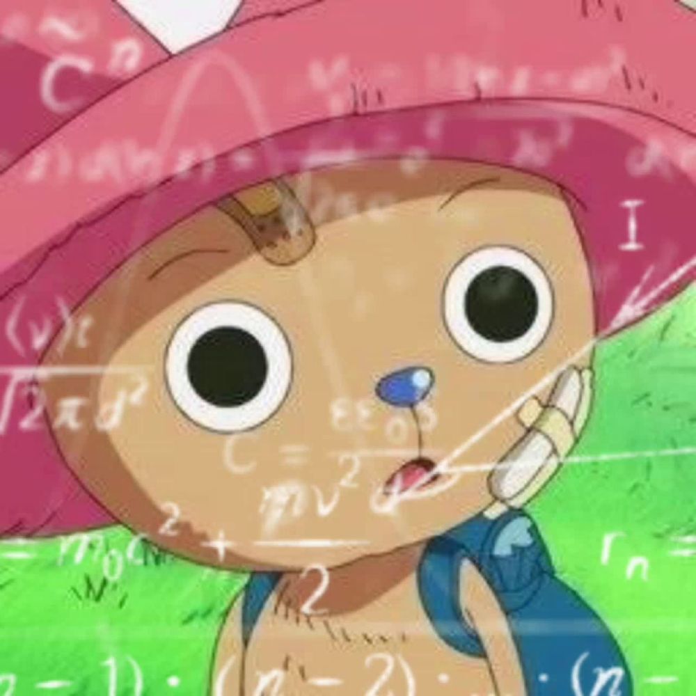 tony tony chopper is wearing a pink hat and surrounded by equations