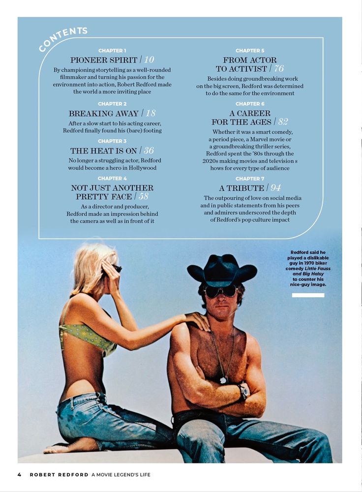 Parade Robert Redford Tribute: Table of Contents page